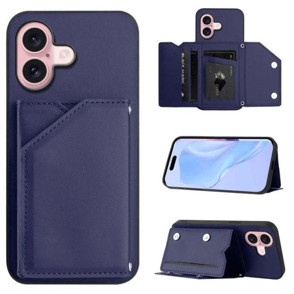 Compact Phone Case With Card Holder For Daily Essentials - navy leather wallet case with card slots, kickstand and camera cutout