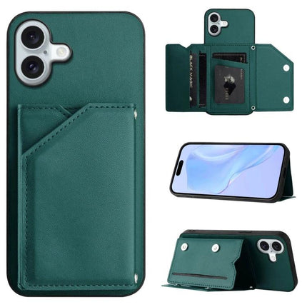 Compact Phone Case With Card Holder For Daily Essentials in green leather with built-in card slots and kickstand