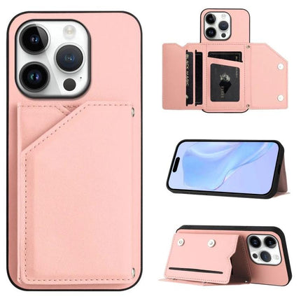 Compact Phone Case With Card Holder For Daily Essentials in pink leather-style protective wallet case showing card slots, stand and camera cutout