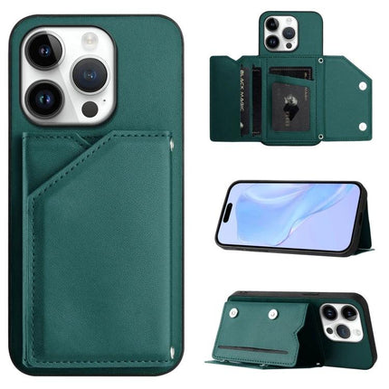 Compact Phone Case With Card Holder For Daily Essentials in green leather showing card slots, kickstand and protective shell