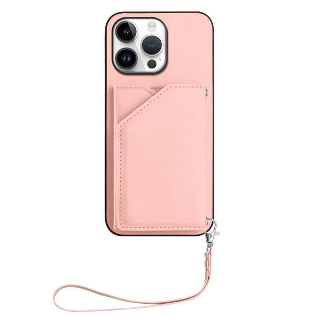 Compact Phone Case With Card Holder For Daily Essentials pink protective phone case with built-in card slots and wrist strap