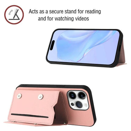 Compact Phone Case With Card Holder For Daily Essentials shown in pink, protective shell with built-in card slots and kickstand for hands-free viewing