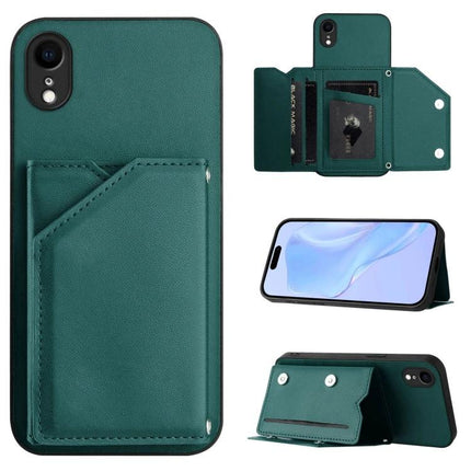 IPhone Case With Card Slots wrist strap wallet-style protective green leather phone case with card pocket and stand