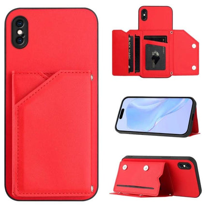 Red IPhone Case With Card Slots and wrist strap wallet-style protective cover showing card pockets and stand functionality