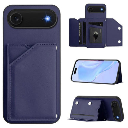 Daily Phone Case With Card Slots For Everyday Errands shown in navy with detachable wrist strap, foldable stand and multiple card slots, slim protective design