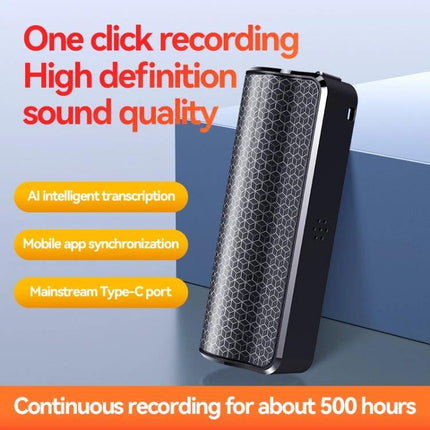 Versatile voice recorder pen for daily meetings and notes showing sleek black recorder with AI transcription, Bluetooth sync, Type-C and 500-hour recording