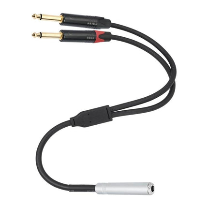 Essential Y-Splitter Cable for Home Audio Connections - black cable with aluminum alloy shell, 1 female stereo jack to dual 1/4" male plugs