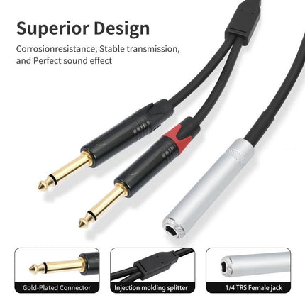 Essential Y-Splitter Cable for Home Audio Connections - aluminum shell 1/4 TRS female to dual 1/4" gold-plated male for mixers and active speakers