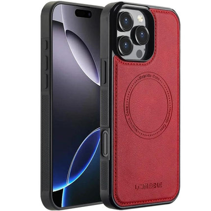 LC IMEEKE iPhone Case For Daily Protection During Commute And Everyday Tasks At Home - red leather-look protective case with camera cutout