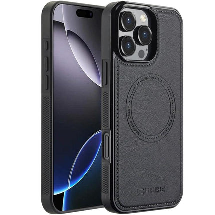 LC IMEEKE iPhone Case For Daily Protection During Commute And Everyday Tasks At Home – slim black protective leather-look case with MagSafe ring