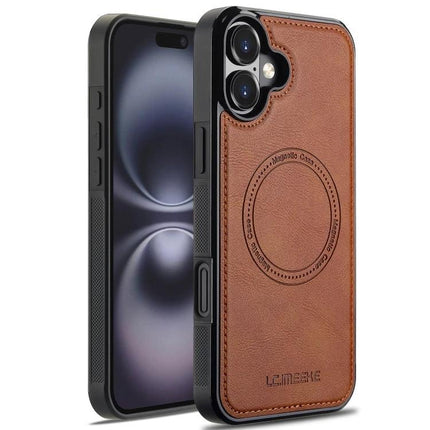 LC IMEEKE iPhone Case For Daily Protection During Commute And Everyday Tasks At Home - brown leather protective case with camera cutout and wireless charging ring