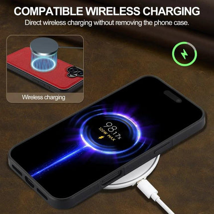 LC.IMEEKE Phone Case for Daily iPhone Protection While Commuting and On the Go Everyday showing wireless charging compatibility with PU leather and TPU shell