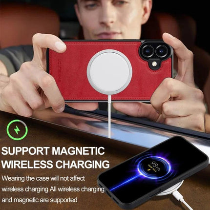 LC.IMEEKE Phone Case for Daily iPhone Protection While Commuting and On the Go Everyday - red PU leather with TPU shell, supports magnetic wireless charging