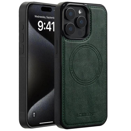 LC.IMEEKE Phone Case for Everyday iPhone Protection - green PU leather dual-layer case with thick TPU inner shell for daily commute and impact resistance