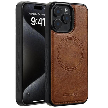 LC.IMEEKE Phone Case for Everyday iPhone Protection brown PU leather magnetic ring dual-layer TPU shock-absorbent everyday protection