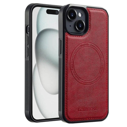 LC.IMEEKE Phone Case for Everyday iPhone Protection - red PU leather exterior with black TPU inner shell, slim dual-layer everyday protection