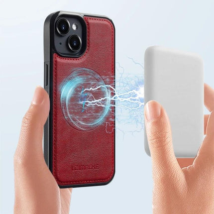 LC.IMEEKE Phone Case for Everyday iPhone Protection with red PU leather, magnetic wireless charging compatible, slim dual-layer TPU shell