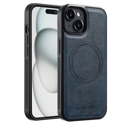 LC.IMEEKE Phone Case for Everyday iPhone Protection - navy PU leather dual-layer case with TPU shell, slim magnetic-ready design