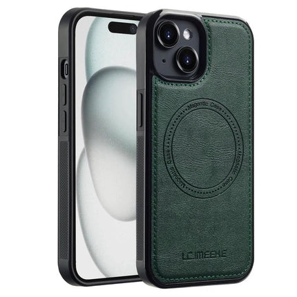 LC.IMEEKE Phone Case for Everyday iPhone Protection in green PU leather with dual-layer TPU shell, slim magnetic-ready everyday protection