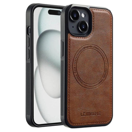 LC.IMEEKE Phone Case for Everyday iPhone Protection - brown PU leather dual-layer case with TPU inner shell and camera cutout