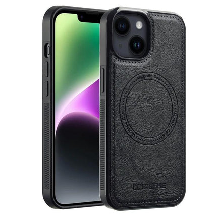 LC.IMEEKE Phone Case for Everyday iPhone Protection - black PU leather dual-layer case with TPU shell, slim everyday protection and camera cutout