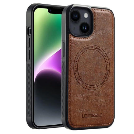 LC.IMEEKE Phone Case for Everyday iPhone Protection - brown PU leather dual-layer case with TPU shell, slim everyday protection and camera cutout