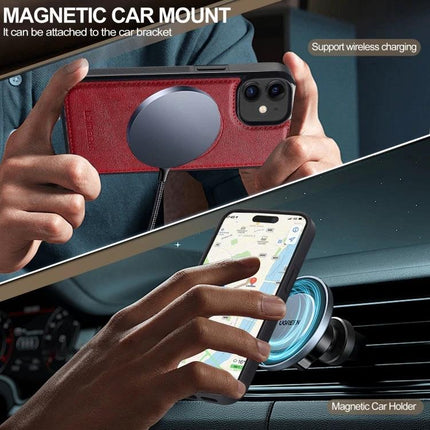 LC.IMEEKE IPhone Case For Everyday Protection And Easy Handling On The Go For Daily Use - red PU leather case with magnetic car mount shown