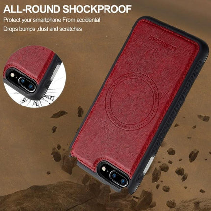 LC.IMEEKE MagSafe Phone Case for Everyday iPhone Protection - red PU leather MagSafe ring shockproof case