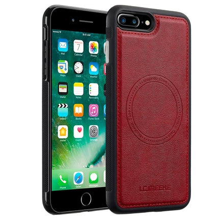 LC.IMEEKE iPhone Case For Daily Protection With PU Leather And TPU red PU leather back with black TPU frame showing camera cutout and button access