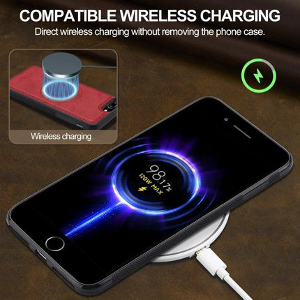 LC.IMEEKE iPhone Case For Daily Protection With PU Leather And TPU shown on iPhone with wireless charging compatibility, TPU inner shell and PU leather exterior