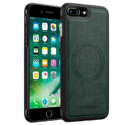LC.IMEEKE iPhone Case For Daily Protection With PU Leather And TPU in green leather with thick TPU shell showing button and port access