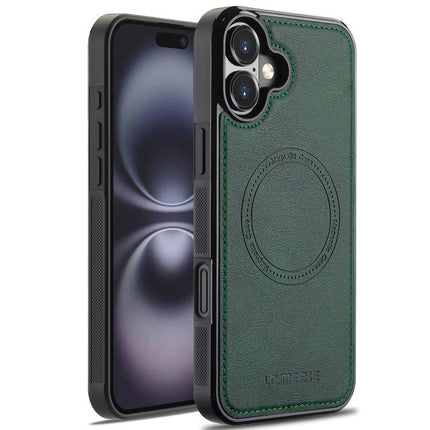 LC.IMEEKE MagSafe Phone Case for Everyday iPhone Protection — green PU leather with MagSafe ring, slim TPU bumper, camera cutout