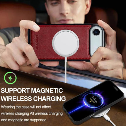 LC IMEEKE iPhone Case For Daily Protection During Commute And Everyday Tasks At Home - red leather case with magnetic wireless charging support