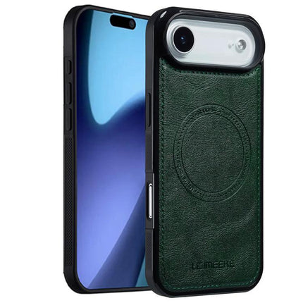 LC IMEEKE iPhone Case For Daily Protection During Commute And Everyday Tasks At Home – dark green leather-style protective case with wireless charging support