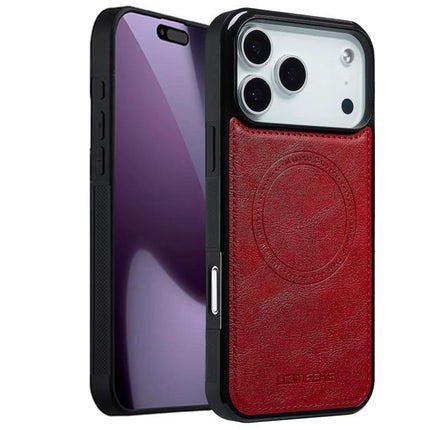 LC.IMEEKE MagSafe Phone Case for Everyday iPhone Protection - red PU leather MagSafe case with thick TPU shell, MagSafe ring, slim everyday protection