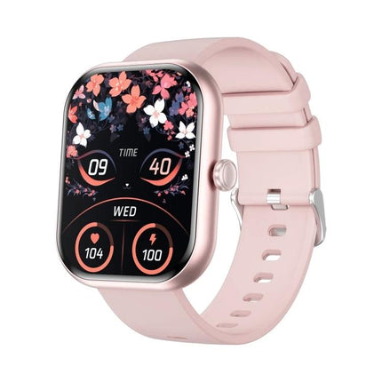 Daily Wrist Companion for Health Monitoring in Daily Life - pink smartwatch showing heart rate, steps, distance and call/message reminders