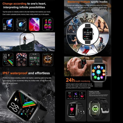 Daily Wrist Companion for Health Monitoring in Daily Life black smartwatch showing multiple sport modes, heart rate, steps, notifications