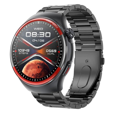 Smart Watch for Everyday Health and Activity Monitoring with heart rate, steps, sleep tracking on sleek black metal band