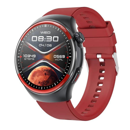 Smart Watch for Everyday Health and Activity Monitoring with red strap, round display showing steps, calories, heart-rate and sleep tracking