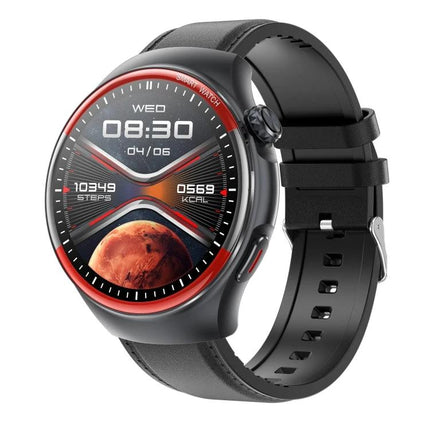 Smart Watch for Everyday Health and Activity Monitoring — round smartwatch showing time, steps, calories, heart-rate and sleep tracking on black strap