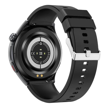 Smart Watch for Everyday Health and Activity Monitoring - back view showing heart rate sensor and black silicone strap