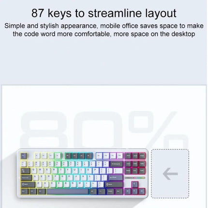 AULA F87 Compact Wireless Mechanical Keyboard with RGB Lighting showing 87-key compact layout with multicolor RGB backlight and streamlined design