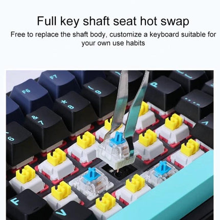 AULA F87 Compact Wireless Mechanical Keyboard with RGB Lighting showing hot-swap full key shaft seats and removable mechanical switches