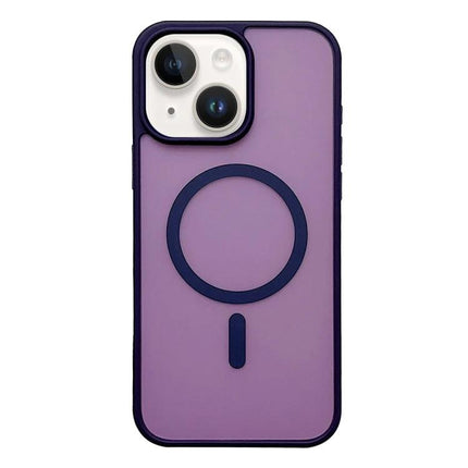 Frosted MagSafe iPhone Case for Everyday Protection in purple with MagSafe ring, clear frosted acrylic back and TPU bumper