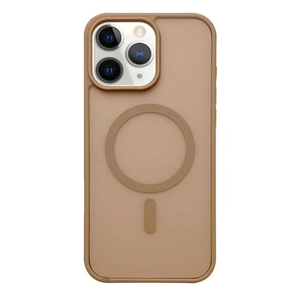 Frosted iPhone Case For Everyday Protection in tan with raised edges, camera protection and MagSafe ring — slim acrylic and TPU everyday iPhone protection