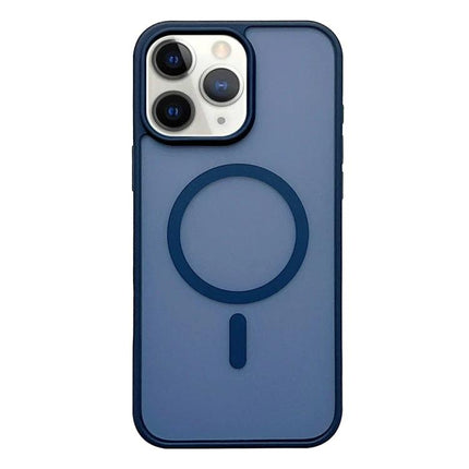 Frosted iPhone Case For Everyday Protection - slim blue frosted acrylic TPU case with raised edges and MagSafe ring for daily scratch and dirt protection