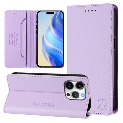 Protective Leather Phone Case With Card Slots For Daily Carry - lavender folio wallet with RFID-blocking card slots and cash pocket