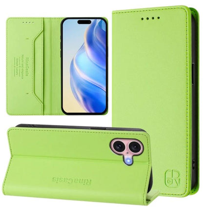 Leather Phone Case With Card Slots For Everyday Carry in lime green PU leather with multiple card pockets and magnetic folio cover
