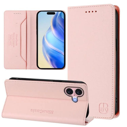 Leather Phone Case With Card Slots For Everyday Carry - pink PU wallet case with TPU phone shell, card slots, and kickstand