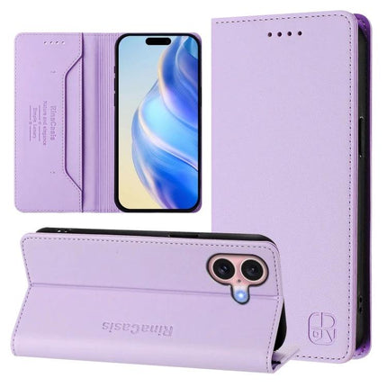Leather Phone Case With Card Slots For Everyday Carry - slim purple PU leather wallet phone case with card slots and kickstand